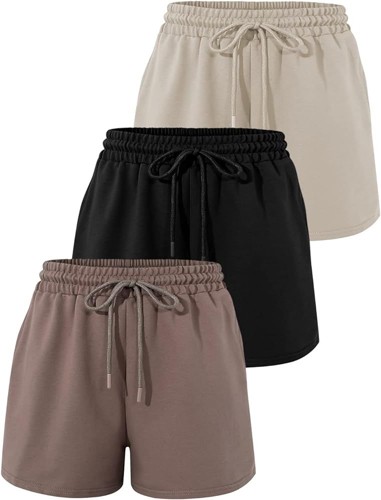 3 Pack Womens Sweat Shorts Casual Lounge Cotton Shorts Trendy Summer Running High Waisted Athleti... | Amazon (US)