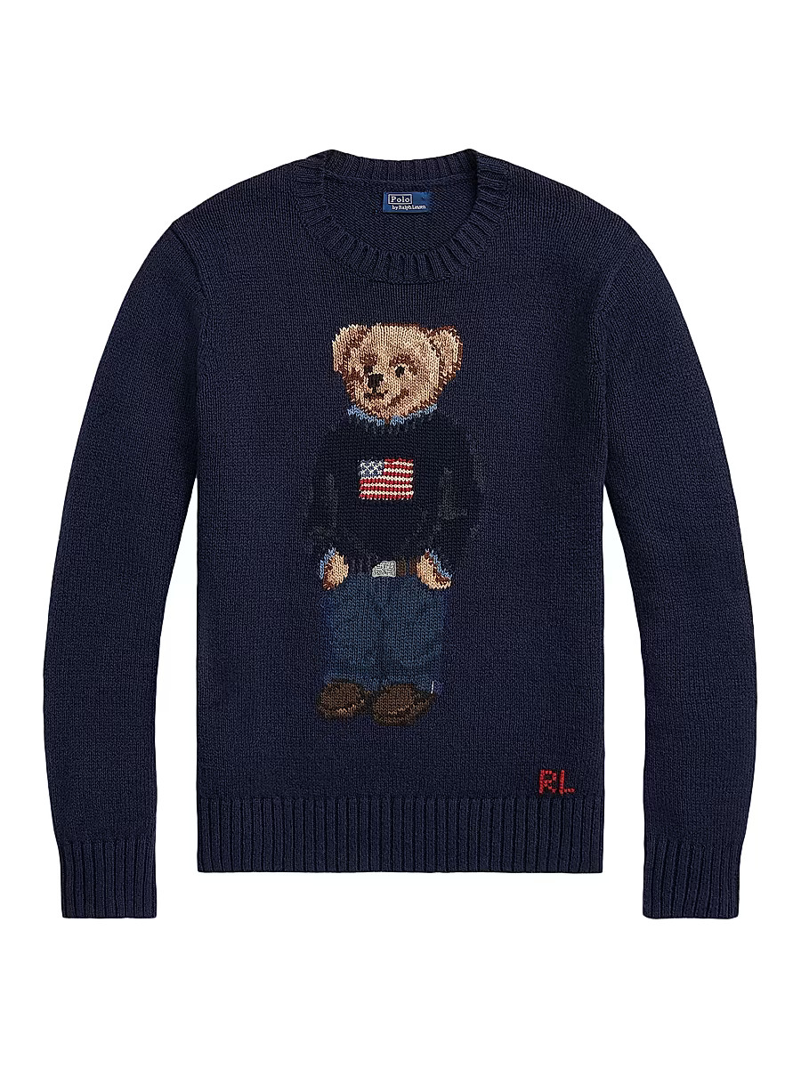 Women's Cotton-Linen Crewneck Bear Sweater - Navy Multi - Size Medium | Saks Fifth Avenue