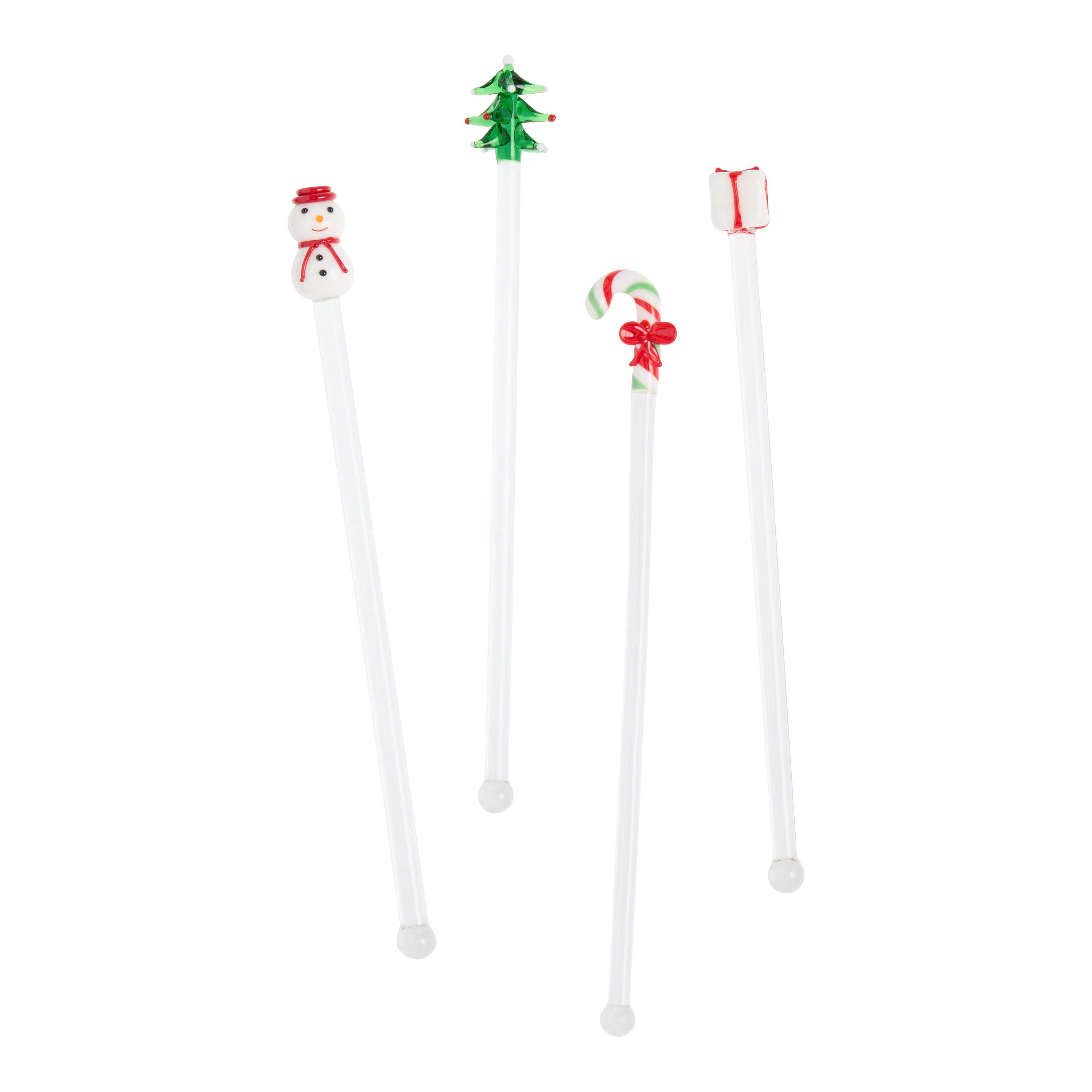 Glass Christmas Icon Drink Stirrer 4 Pack | World Market
