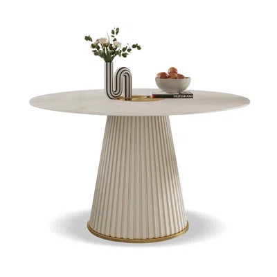 Light Beige Round Sintered Stone Tabletop Dining Table | Wayfair North America