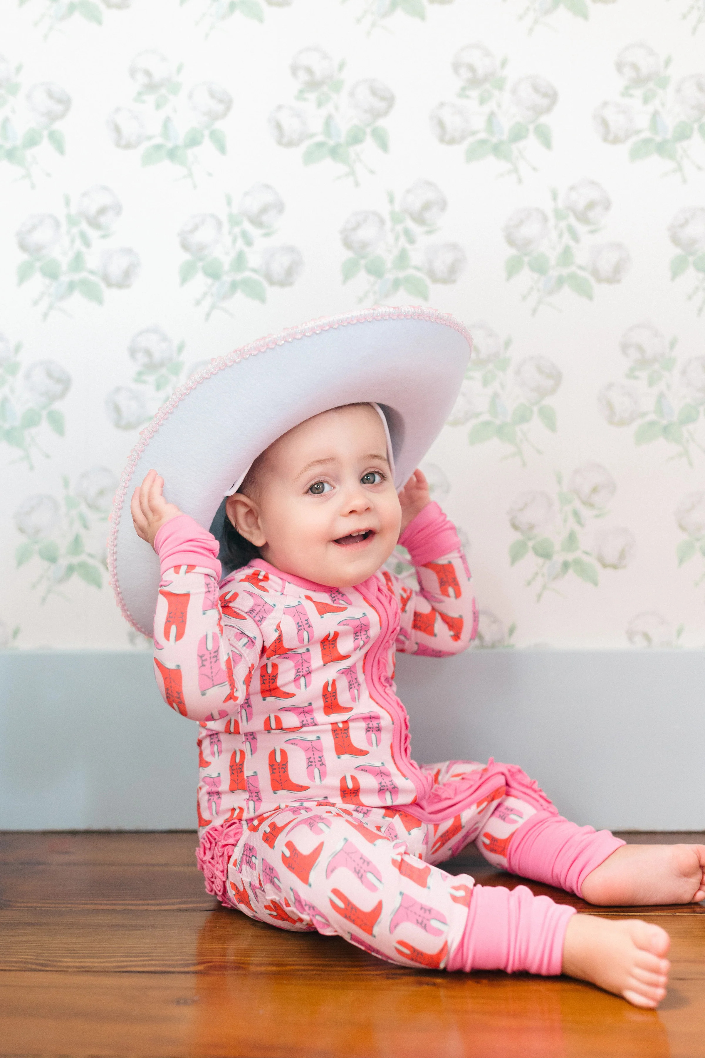 Pink Boots Premium Ruffle Romper | Poppy Kids Co