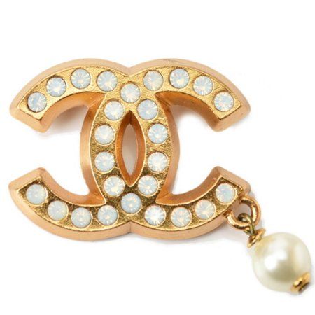 Authenticated Used Chanel brooch CHANEL pin here mark rhinestone gold white | Walmart (US)