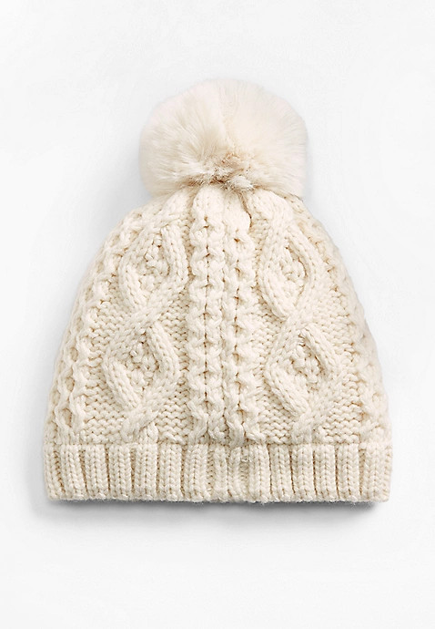 Girls Cable Knit Pom Beanie | Maurices