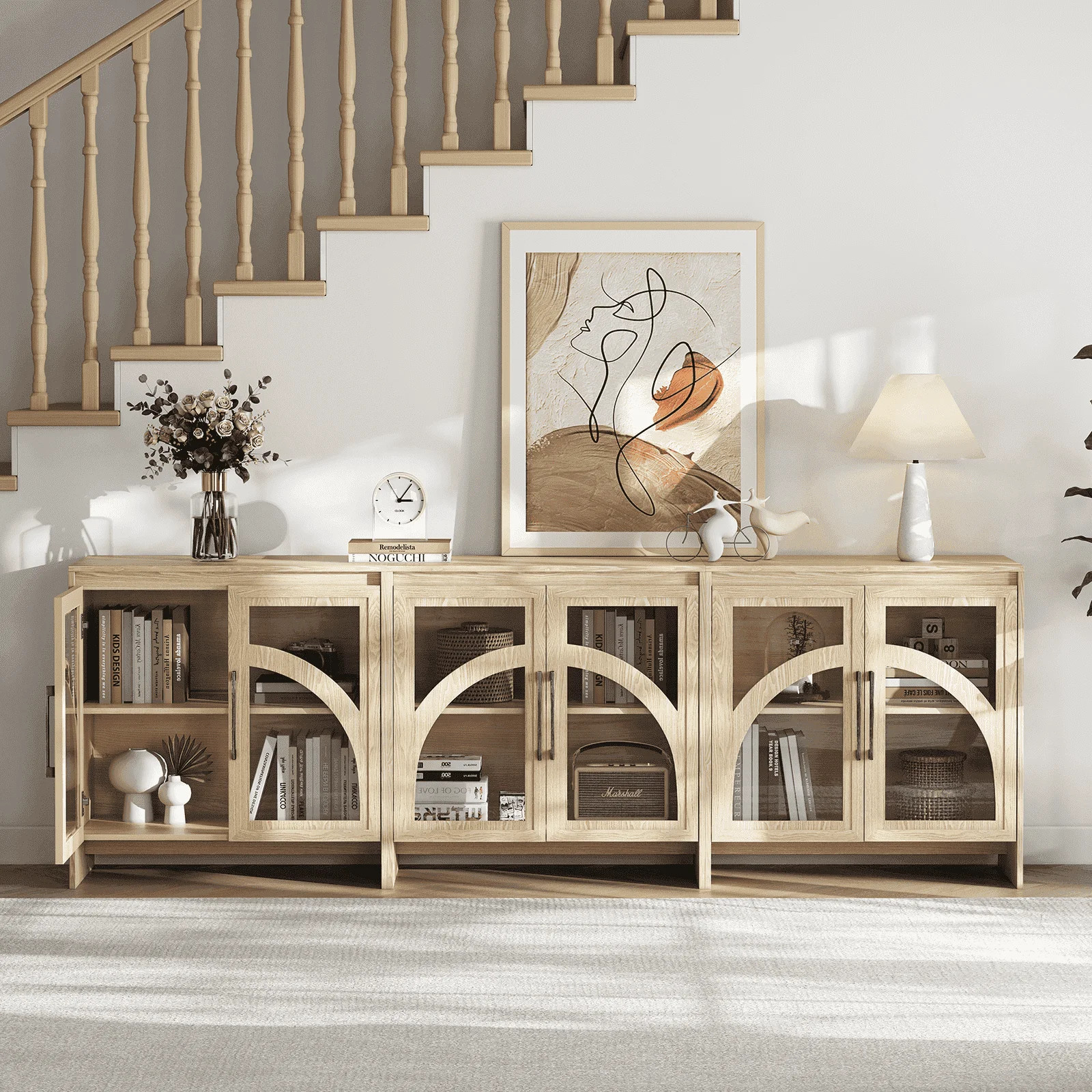 JOINICE Accent Cabinet with Storage and Adjustable Shelf,Sideboard Cabinet with Arched Glass Door... | Walmart (US)