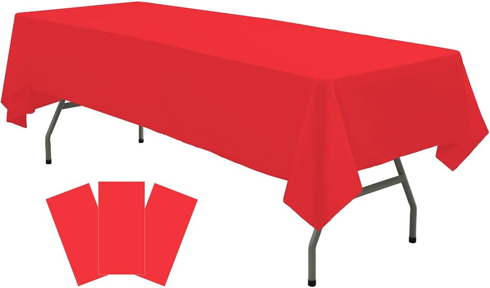 Plastic Red Tablecloths 3 Pack Disposable Table Covers 54 x 108 Inch Ruby Shine Red Table Cloths ... | Amazon (US)