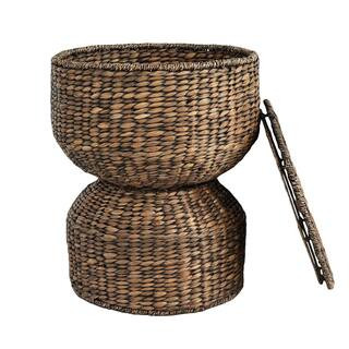 Bhola 18 in. Hourglass Handwoven Hyacinth Storage Accent Table with Lid, Brown Wash | The Home Depot