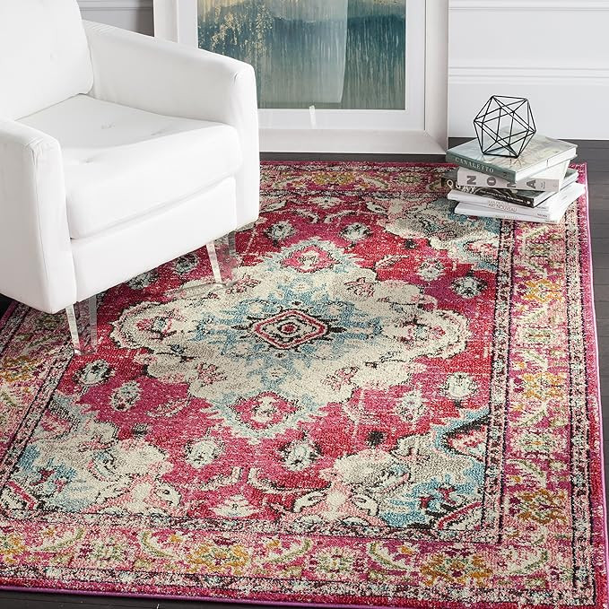 SAFAVIEH Monaco Collection Area Rug - 5'1" x 7'7", Pink & Multi, Boho Chic Medallion Distressed D... | Amazon (US)