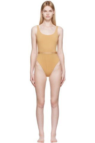 Versace Underwear - Tan Greca Border Bodysuit | SSENSE