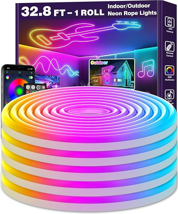 32.8Ft Neon Rope Lights,Flexible Led Rope Lights Control with App/Remote,Multiple Modes Rope Ligh... | Amazon (US)