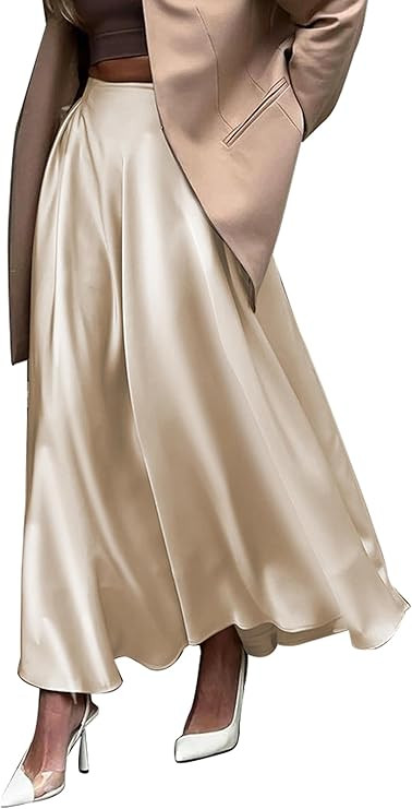 Womens Satin High Waist Elastic Midi Skirt Satin Maxi Skirt Silk Elegant Long Trendy A-Line Midi ... | Amazon (US)