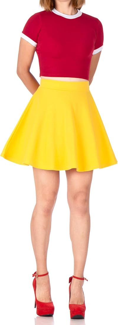 Basic Solid Stretchy Cotton High Waist A-line Flared Skater Mini Skirt | Amazon (US)