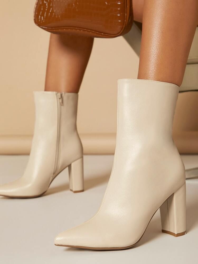 Faux Leather Ankle High Heel Booties | SHEIN