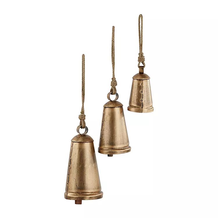 Triangular Aged Gold Hanging Bells, Set of 3 | Kirkland's Home