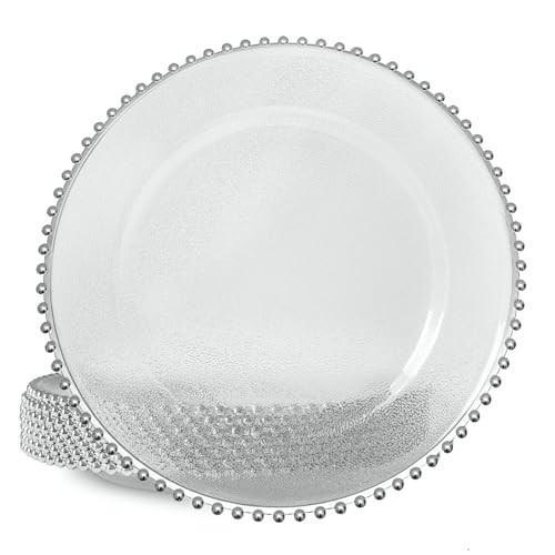 CN.JIAHE 13inch Clear Silver Bead Acrylic Plastics Back texture Charger Plate, Set of 8, Charger Plates for Dinner,Wedding,Party,Event Decoration. | Amazon (US)