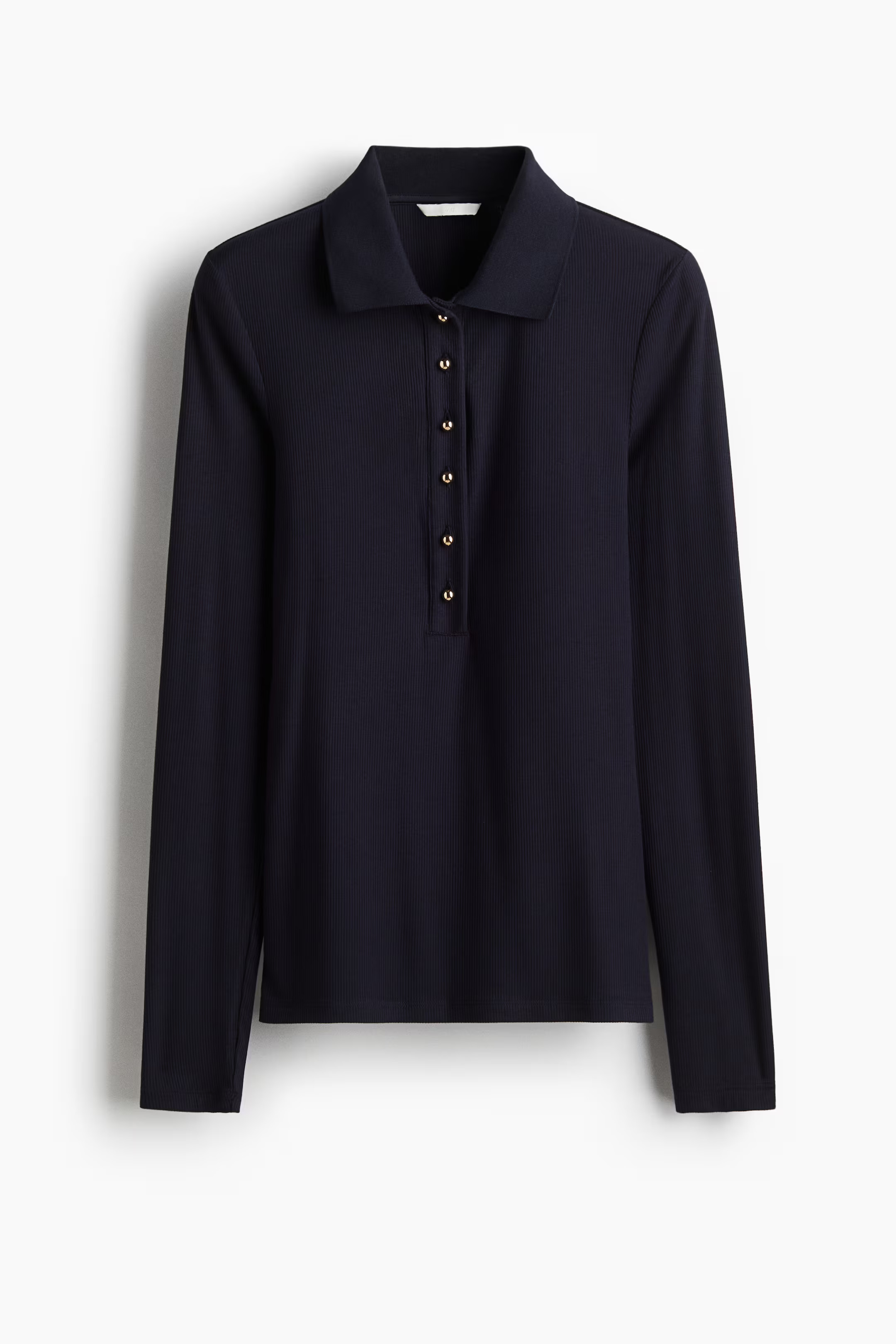 Rib-knit polo shirt - Navy blue - Ladies | H&M GB | H&M (UK, MY, IN, SG, PH, TW, HK)