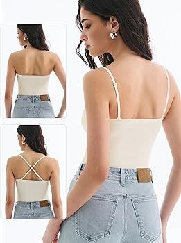 Built in Bra Tank Tops for Women, Double Lined Padded Cami Scoop Neck Spaghetti Straps Basic Summ... | Amazon (US)