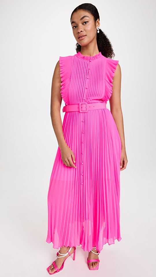 Self Portrait Pink Chiffon Sleeveless Ruffle Midi Dress | SHOPBOP | Shopbop