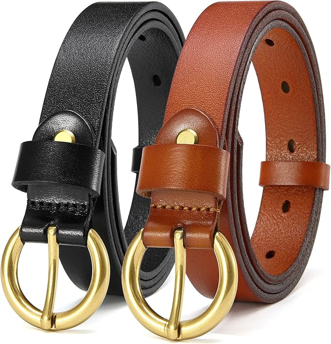 Womens Belts for Jeans, CR Womens Leather Belt with Gold Buckle, 1.15" Width Ladies Casual Belts ... | Amazon (US)