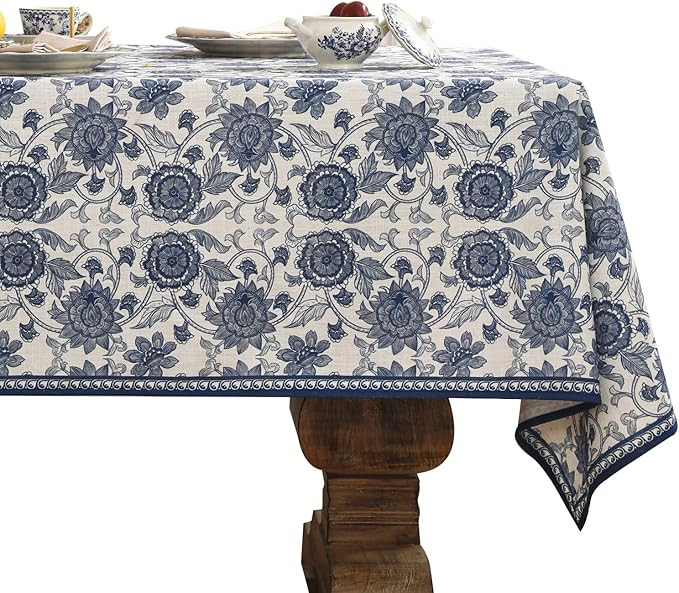 Designer Blue Tablecloth for Rectangle Tables,Vintage Elegant Linen with Paisley Floral Pattern T... | Amazon (US)