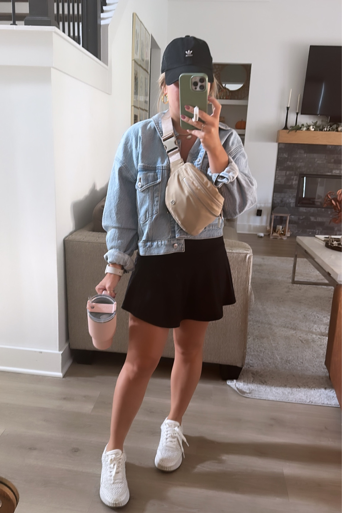 Soccer mom Saturday outfit of the day. Saturday outfit: fall casual outfit. Fall outfit of the day. Fall style. Black tennis skirt outfit. Amazon finds. Fall outfit 2023