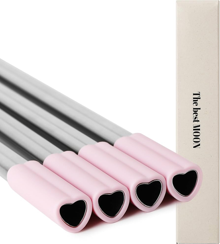 Heart Shaped Stainless Steel Reusable Metal Straws with Pink Silicone tips (Set of 4 straws) for ... | Amazon (US)