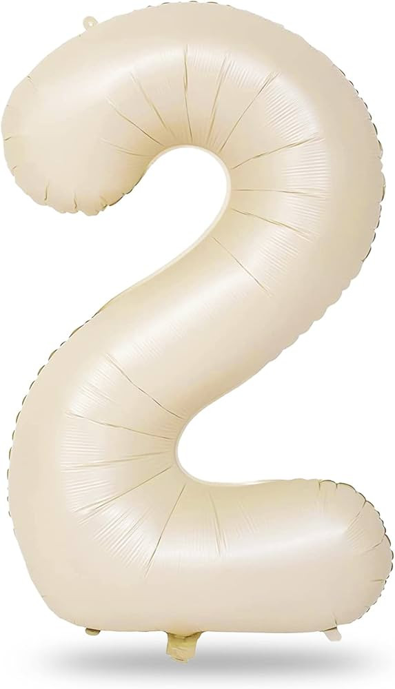 Cream 2 Balloons, 40 Inch Giant Helium Foil Number 0-9 Beige 2th Birthday Balloon for Boys Girls,... | Amazon (US)
