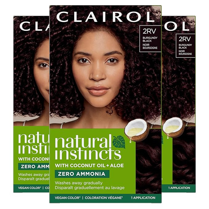 Clairol Natural Instincts Demi-Permanent Hair Dye, 2RV Burgundy Black Hair Color, Pack of 3 | Amazon (US)