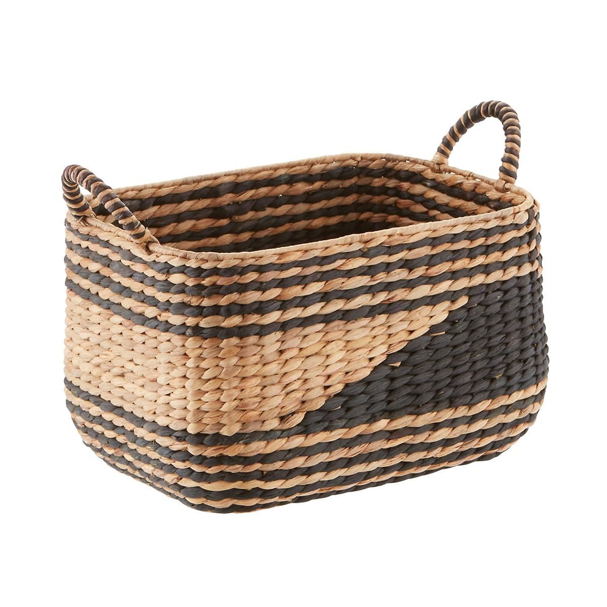 Medium Water Hyacinth Basket w/Handle Natural/Black | The Container Store
