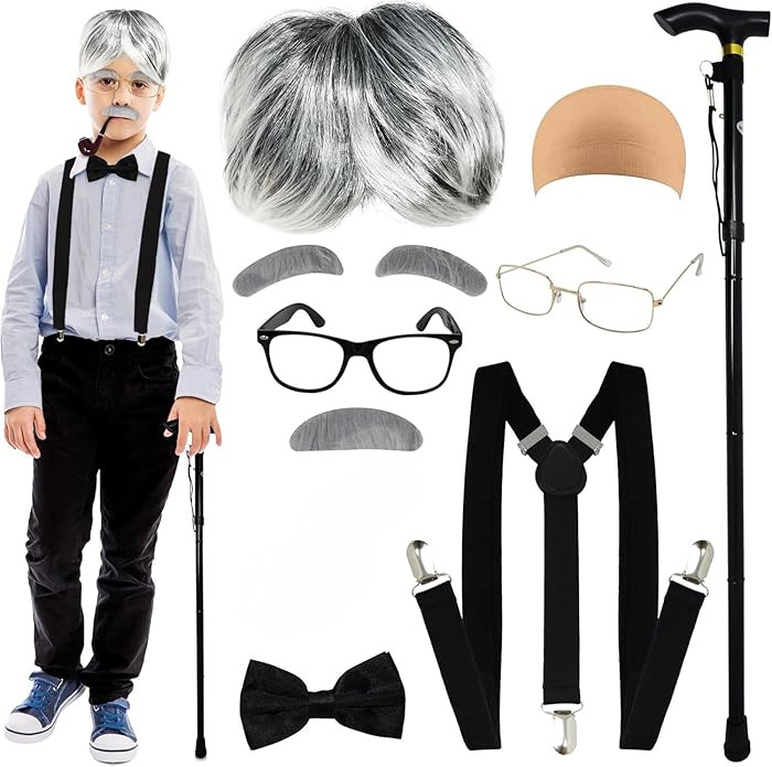 4E's Novelty Old Man Costume 10 Pcs Set for Kids ages 3-14 Years - 100 Days of School Costume for... | Amazon (US)