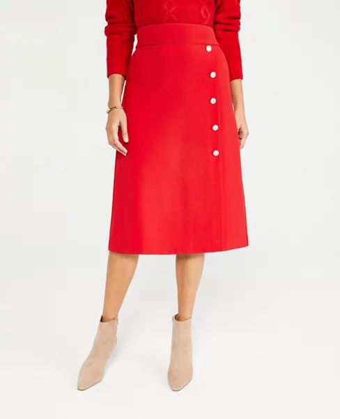 Doubleweave Pearlized Button A-Line Midi Skirt | Ann Taylor (US)