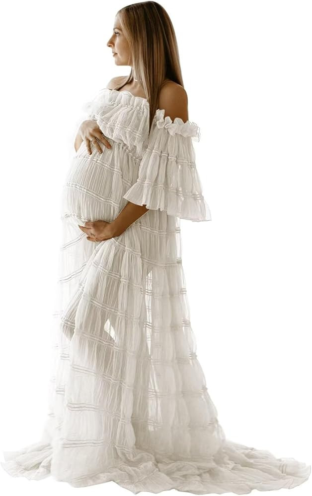 Tulle Maternity Dresses for Photoshoot Robes Off Shoulder Boho Baby Shower Pregnancy Gowns Bridal... | Amazon (US)