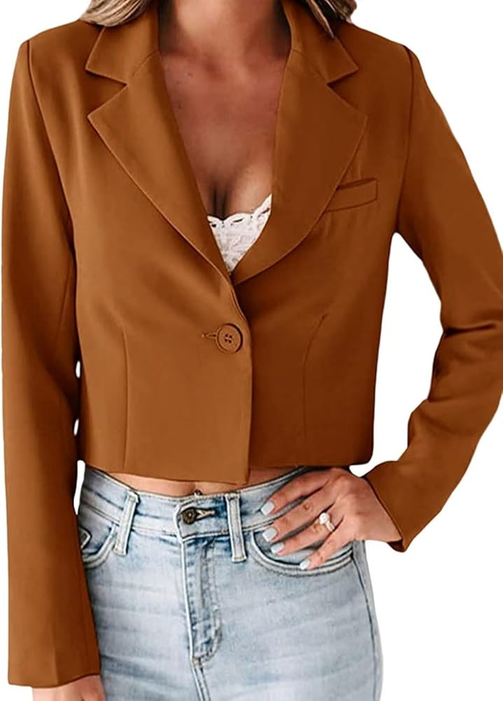 Dokotoo Women's Casual Office Cropped Blazer Long Sleeve Open Front with Button Cardigans Jacket ... | Amazon (US)