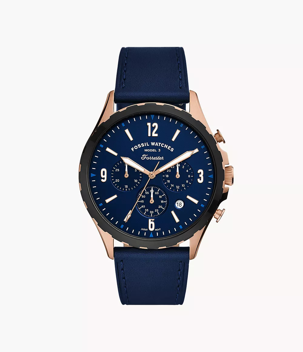 Forrester Chronograph Navy Leather Watch | Fossil (US)