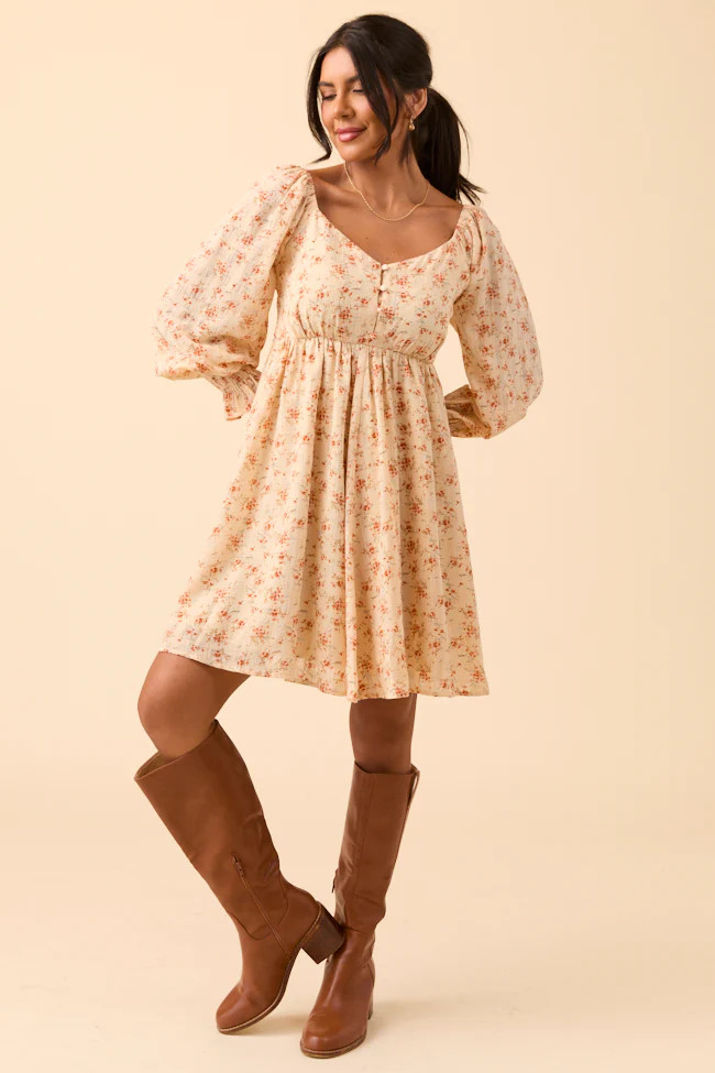 Daniella Neutral Floral Mini Dress | Pink Lily