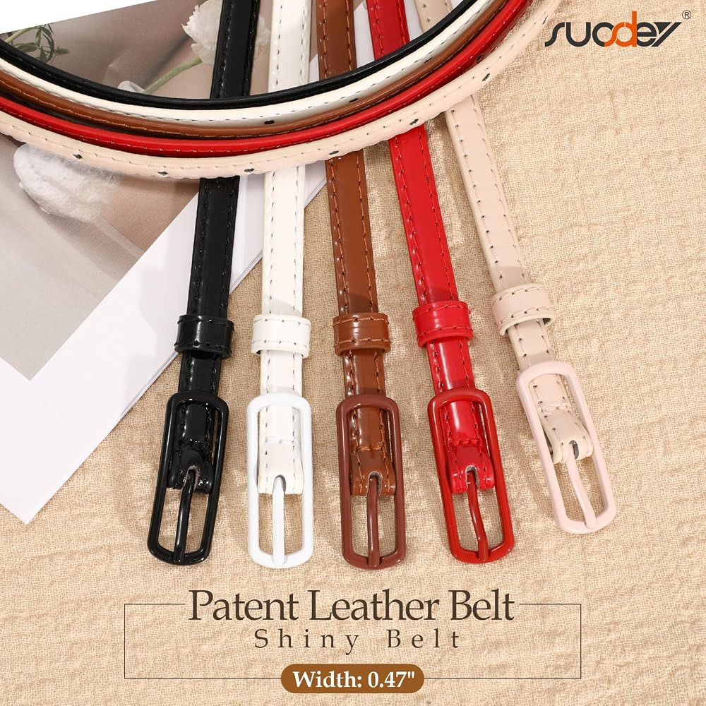 SUOSDEY 4 Pack Thin Belts for Women Skinny Leather Belts with Metal Buckle for Dresses Pants Jean... | Amazon (US)