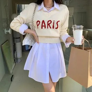 DEEPNY - 'PARIS' V-Neck Letter Short Sweater | YesStyle | YesStyle Global