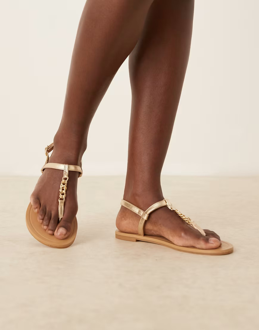 ASOS DESIGN fancy chain flat sandals in gold | ASOS (Global)