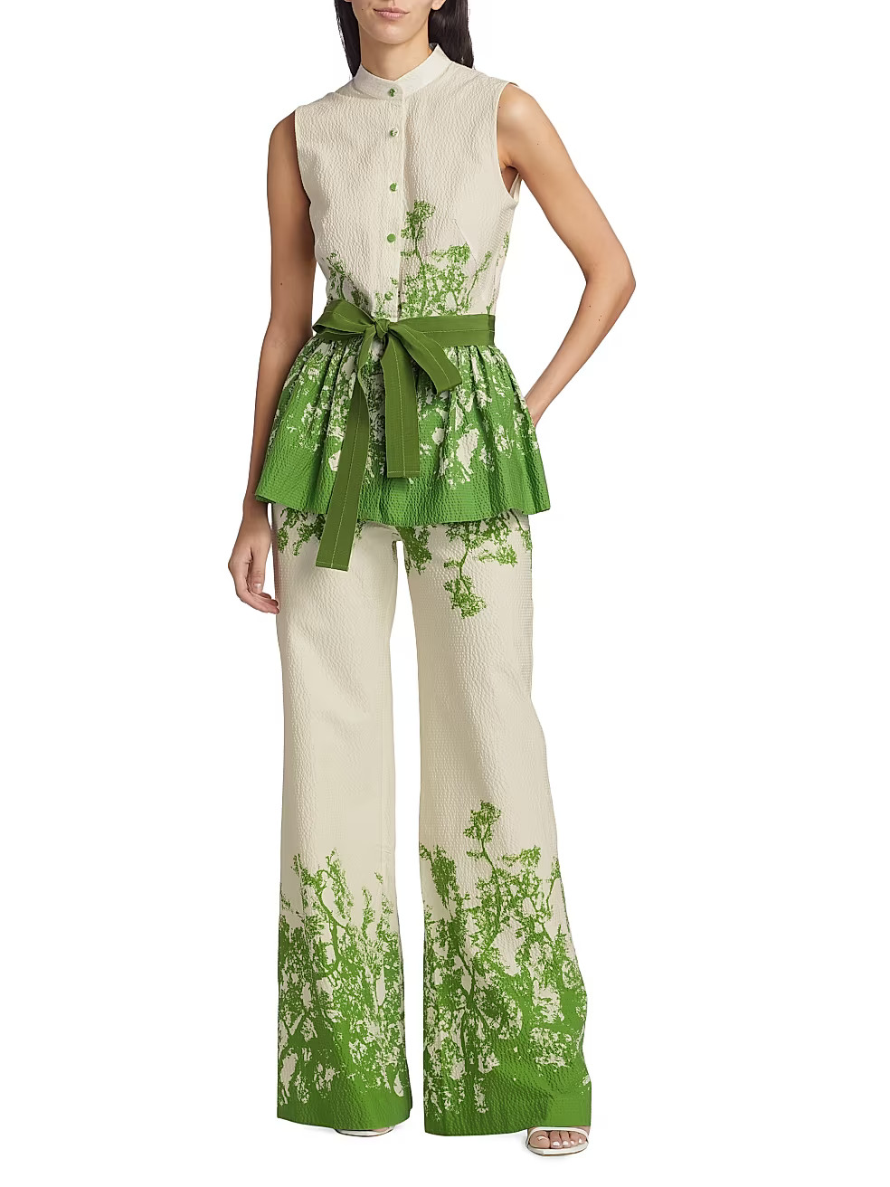 Colony Belted Seer-Suckered Stretch Cotton Blouse | Saks Fifth Avenue