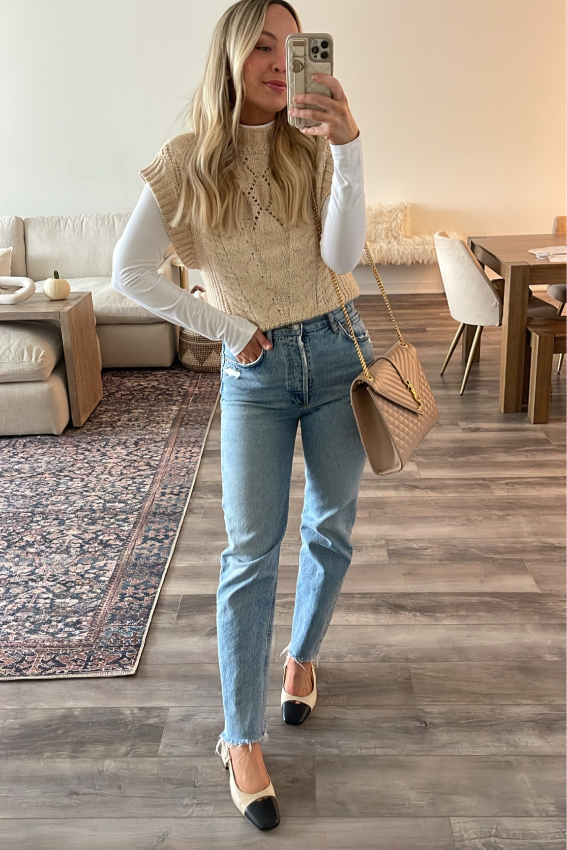 Casual Monday fall outfit I love styling a cream Amazon turtleneck underneath this adorable and affordable sweater vest. Sofia, Richie style, neutral aesthetic, fall outfits 

#LTKHolidaySale #LTKSeasonal
