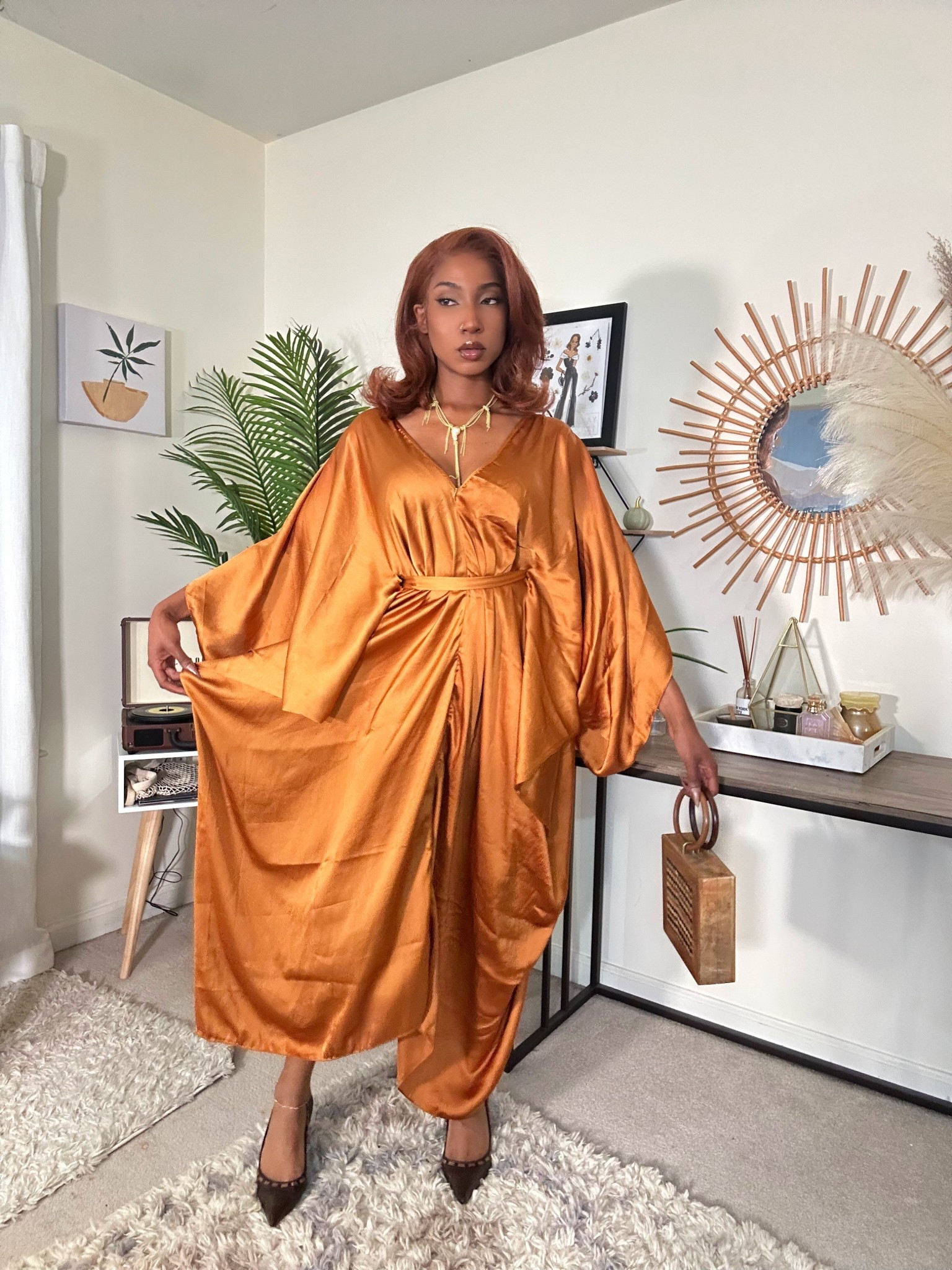 I rediscovered this beautiful fabric a year later at my local #nordstromrack that I later realized is a gorgeous kaftan. I originally bought this to wear at home but this stunning dress can easily be a comfortable and elegant outfit for any occasion. Direct product to the dress is linked! 🧡 

#LTKParties #LTKSaleAlert #LTKWedding