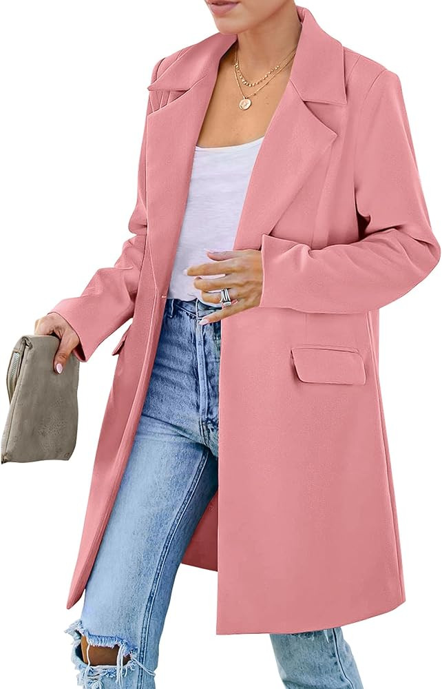 PRETTYGARDEN Women's 2024 Fall Long Blazer Jackets Long Sleeve Lapel Pockets Loose Fit Work Casua... | Amazon (US)