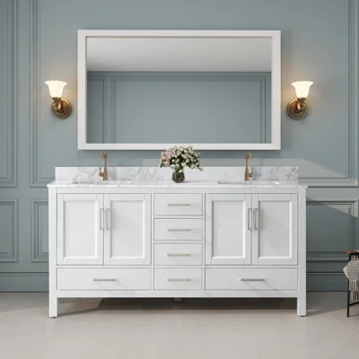 72" Double Freestanding Bathroom Vanity with Cultured Marble Top | Wayfair North America