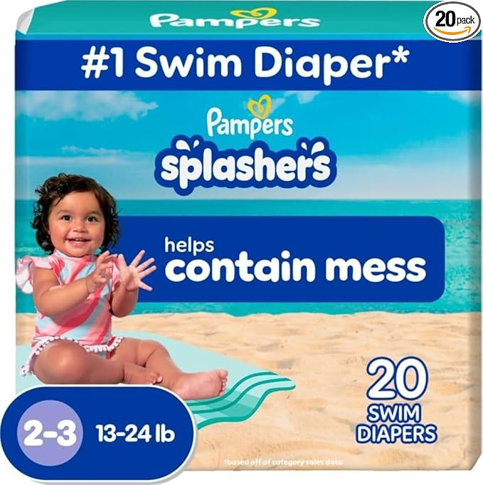 Pampers Swim Diapers - Splashers - Size 2-3, 20 Count, Gap-Free Disposable Baby Swimming Pants | Amazon (US)
