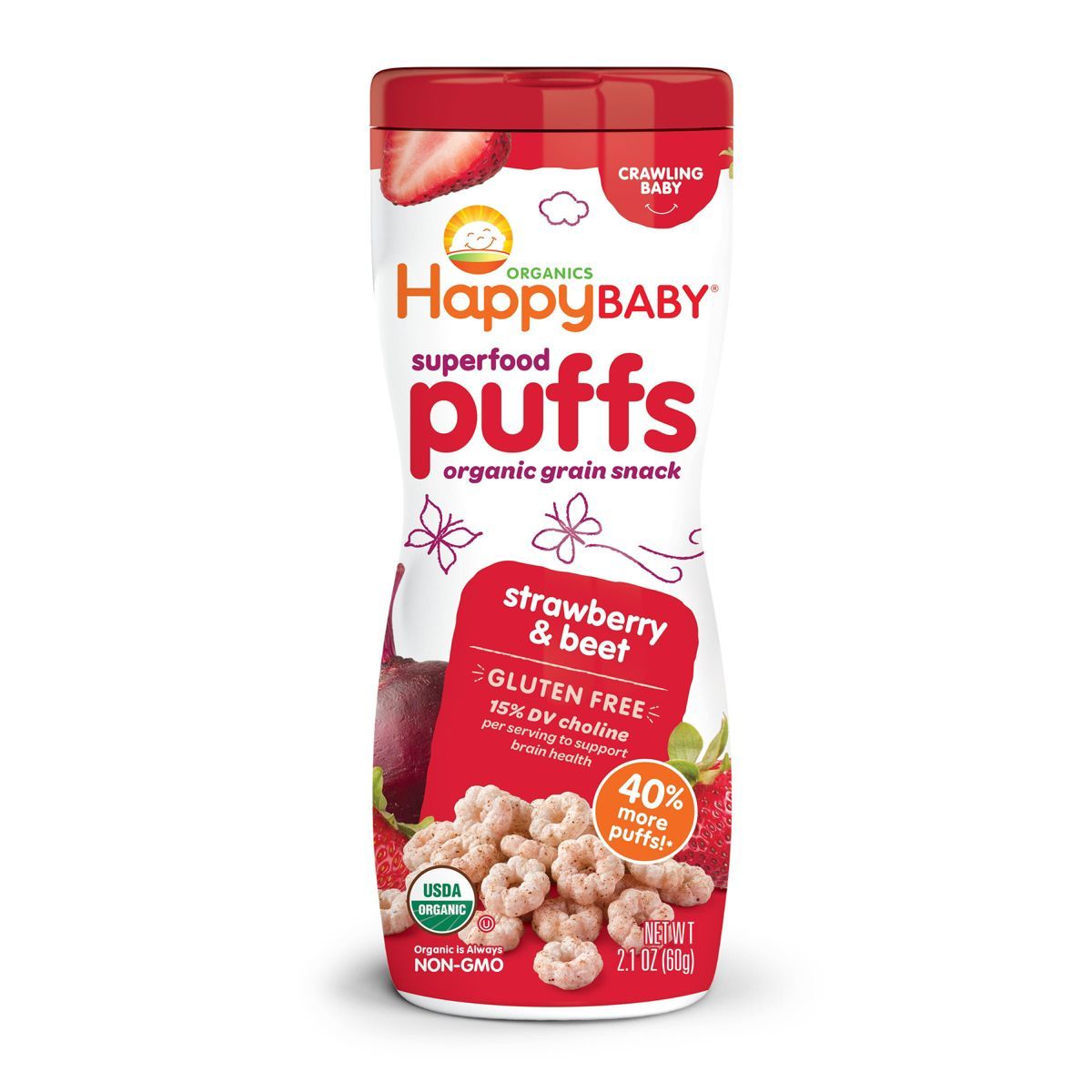HappyBaby Strawberry & Beet Superfood Baby Puffs - 2.1oz | Target