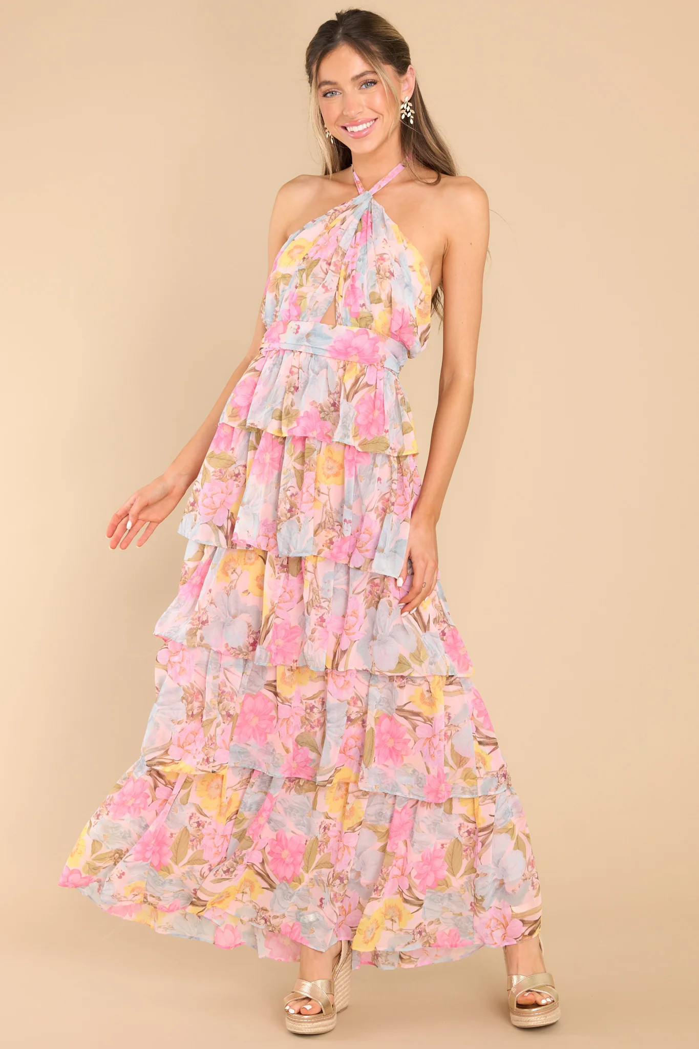 Lost In My Eyes Pink Floral Maxi Dress | Red Dress 