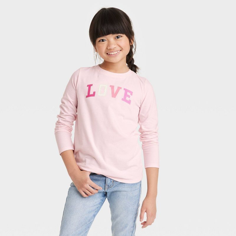 Girls' 'Love' Long Sleeve Graphic T-Shirt - Cat & Jack™ Light Pink | Target