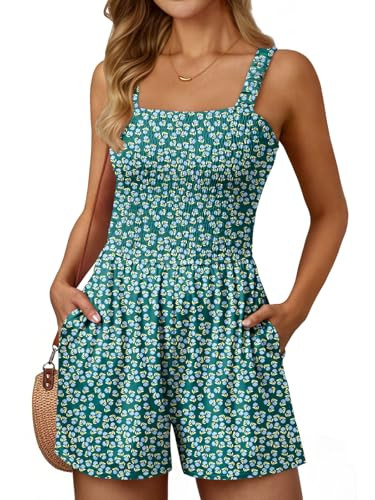 Amazon.com: AUTOMET Rompers for Women Summer Vacation Beach Outfits Casual Loose Square Neck Shor... | Amazon (US)