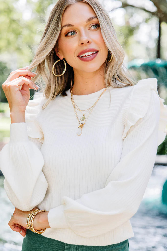 Reach Out Cream White Ruffled Sweater | The Mint Julep Boutique