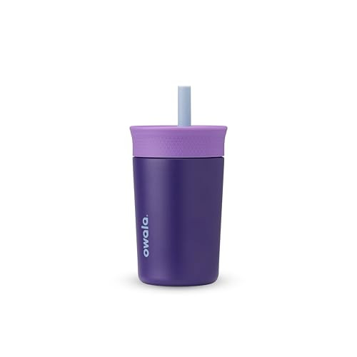 Owala Kids Insulation Stainless Steel Tumbler with Spill Resistant Flexible Straw, Easy to Clean, Kids Water Bottle, Great for Travel, Dishwasher Safe, 12 Oz, Purple (Peacock Palace) | Amazon (US)