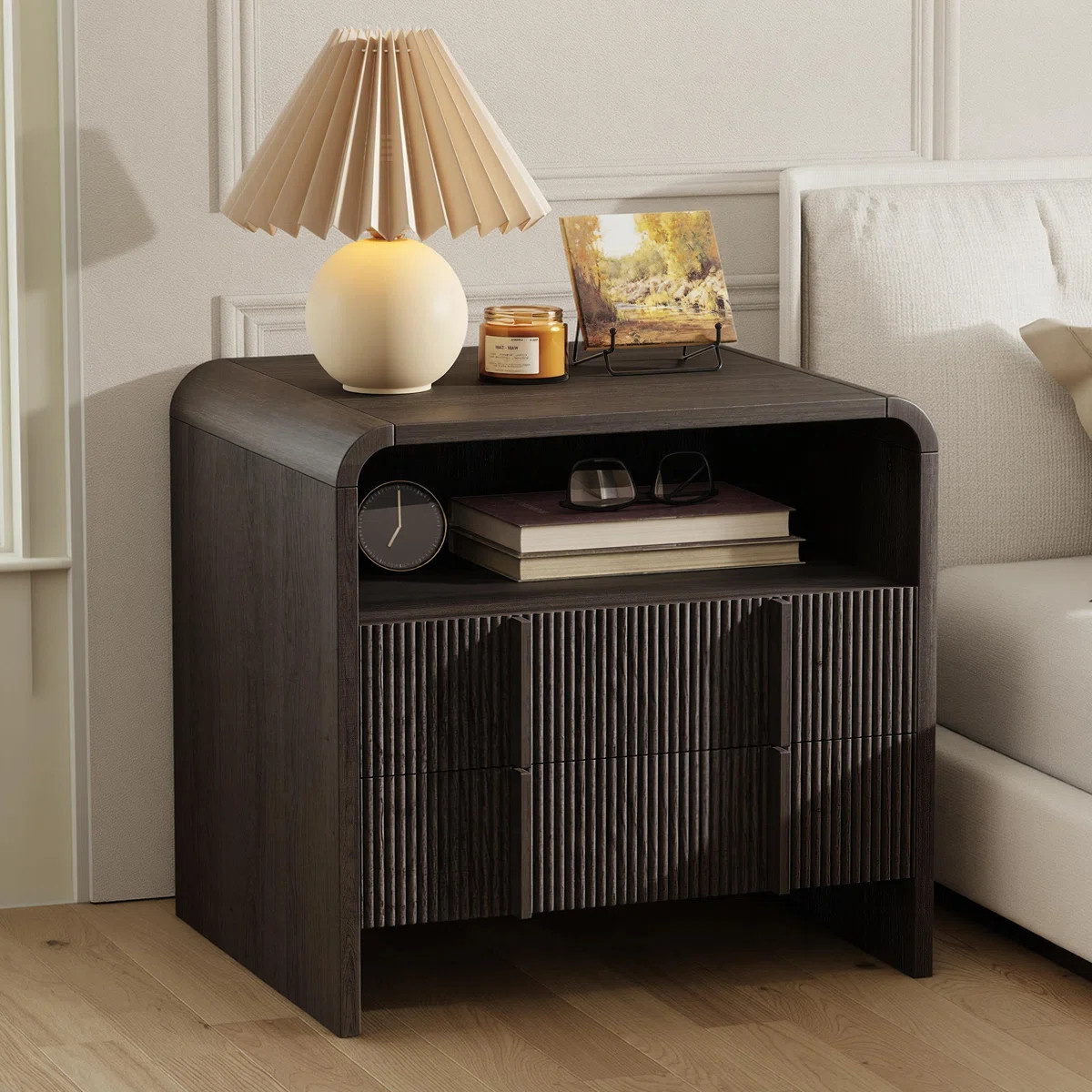 Modern Wood Grain Nightstand with Drawer and Open Shelf Storage | Wayfair North America